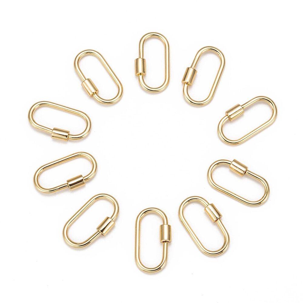 4353 10Pcs Brass Screw Carabiner Lock Charms Golden Oval Necklace Lock Clip